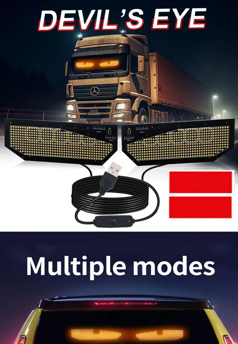 USB Dynamische Auto Teufel Augen Led-bildschirm Display Für Auto Fenster Dekoration Licht LED Signal Lichter Glow Flexible LED für Windschutzscheibe – Detail 1