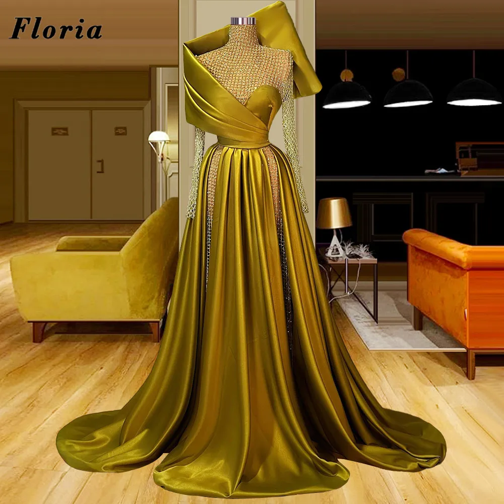 

New Fashion 2022 Beading Evening Dresses Sparkly Crystals Long Sleeves Prom Party Gowns 3 Designs Dubai Celebrity Dress Vestidos