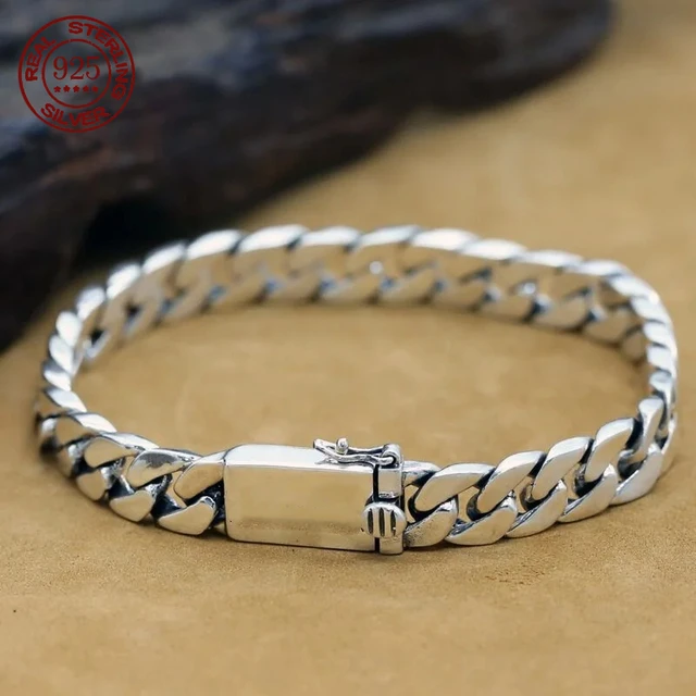 Bracelet en argent Sterling 100% S925, 8MM, Punk, bijoux en argent S925, ne se décolore jamais, certificat de transport, bijoux cadeaux pour hommes et femmes 1