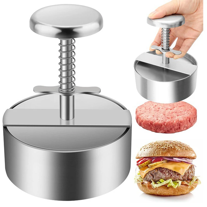 Stainless Steel Non-Stick Round Manual Hamburger Patty Maker Press Rice Pork Beef Ball Mold Adjusted Kitchen Tools Accessories