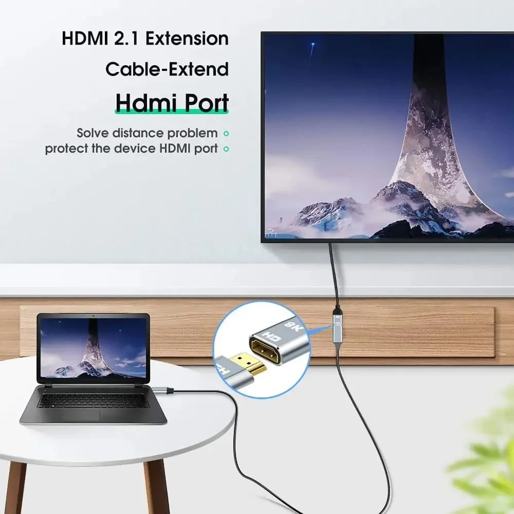 8K 60Hz 연장 케이블 4K@120Hz 고속 48Gbps 2.1 PS5/XBox 노트북 HDTV Projec.0.5M/1M/1.5M용 남성-여성 커넥터.