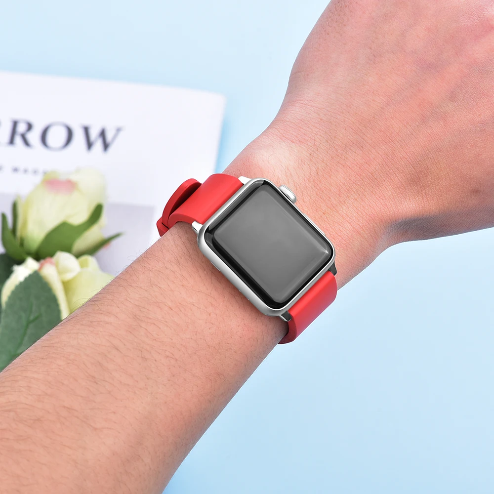 FKM 고무 시계 밴드 7 SE 6 5 4 38mm 42mm Correa 팔찌 시계 액세서리 iwatch 40mm 44mm 41mm 45mm
