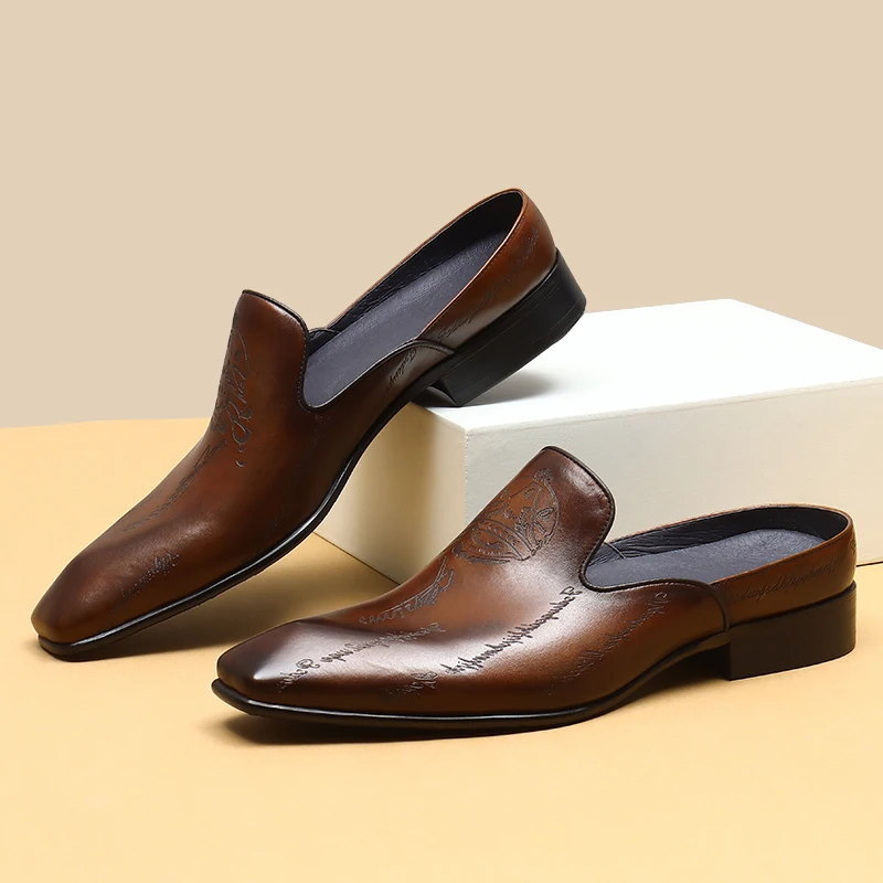 Men's Genuine Leather Spring Luxury Brand Elegant Slip On Slippers Designer Wedding Shoes Bride For Men Moccasin Shoe
