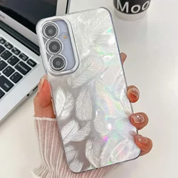 Luxury Laser Feather Gradient Rainbow Phone Case with Lens Film for Galaxy A16 4G (Silver - Feather)