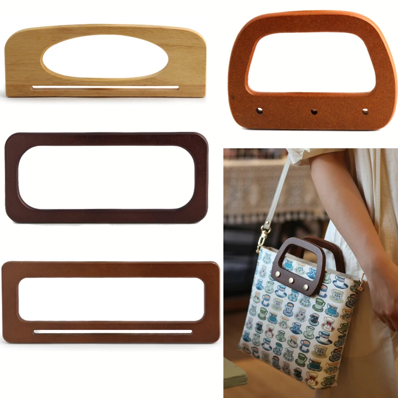 2PCS Rectangular Wooden Straw Bag Beach Bag Handle Trapezoid Shopping ...