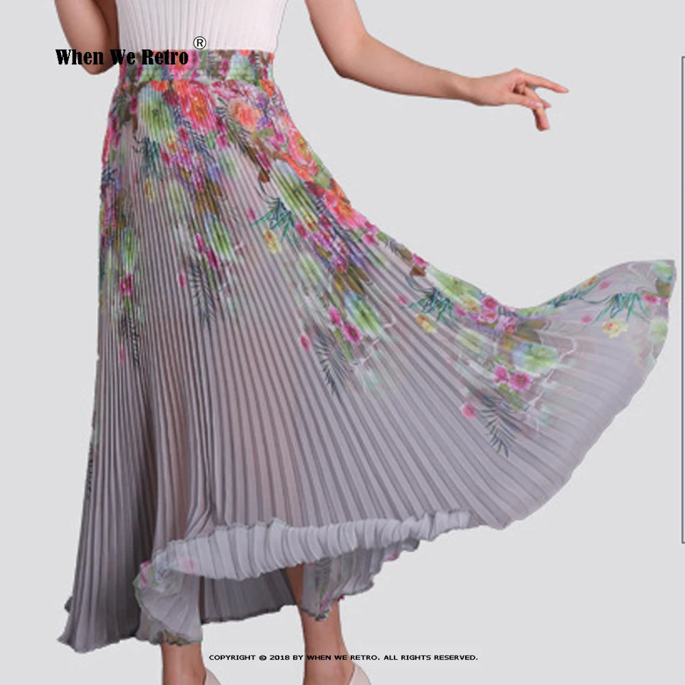 

Summer Long Skirts Elegance 40 Year Ladies 2023 Elastic High Waist Printing Pleated Skirt Street Beach Floral Print Jupe RS1011