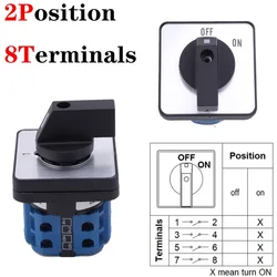 Electric Rotary Cam Changeover Switch, 500V 20A, 2/3/4 Position, 8 Terminals (2P 8T ON OFF)