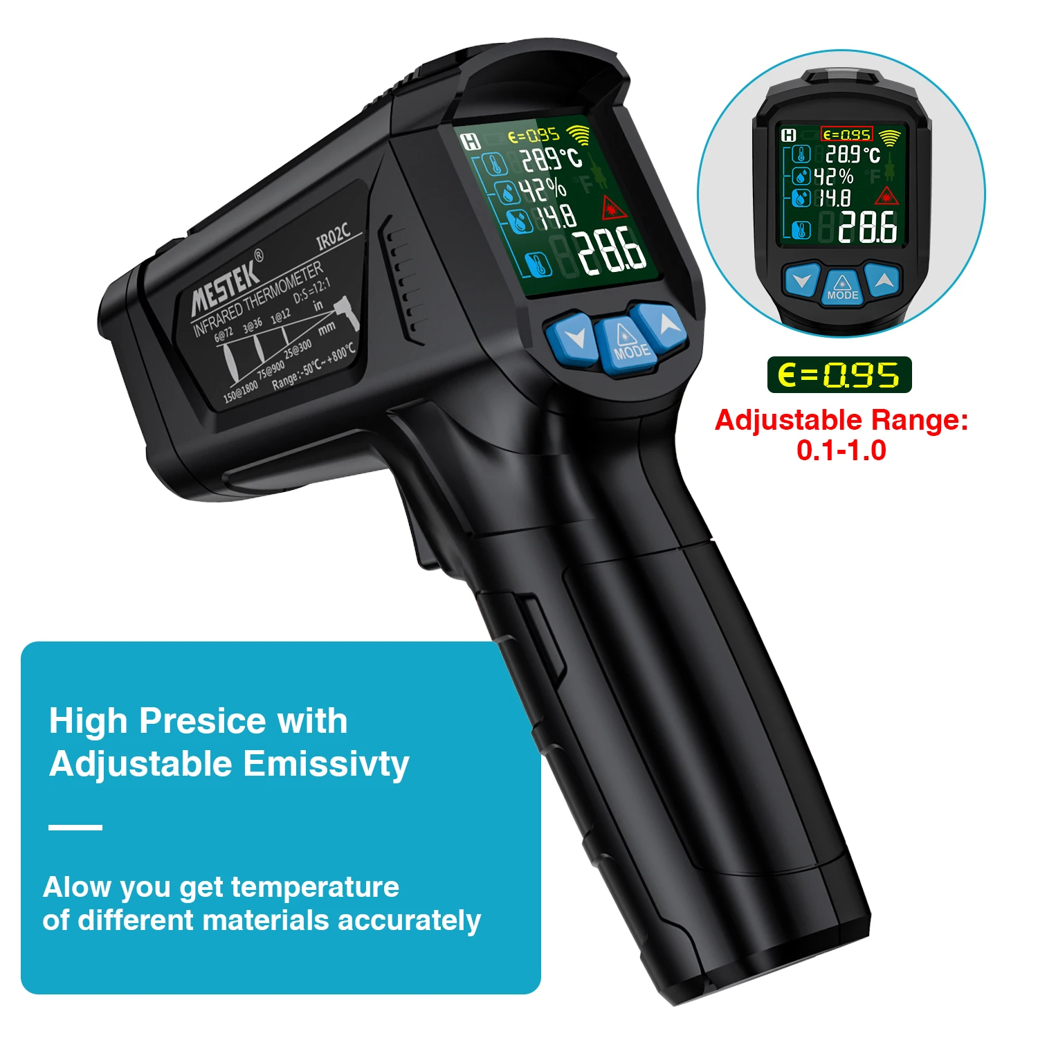 50-800 degree digital thermometer humidity meter infrared HEAT TESTER MESTEK 