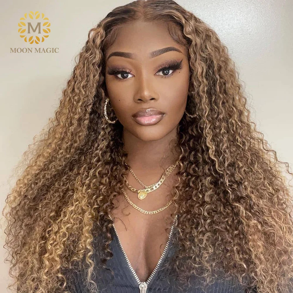 Honey Blonde Lace Front Wigs 13x6 Curly Human Hair Wig Highlight 360 Frontal Pre Plucked For Black Women 150% | Шиньоны и парики