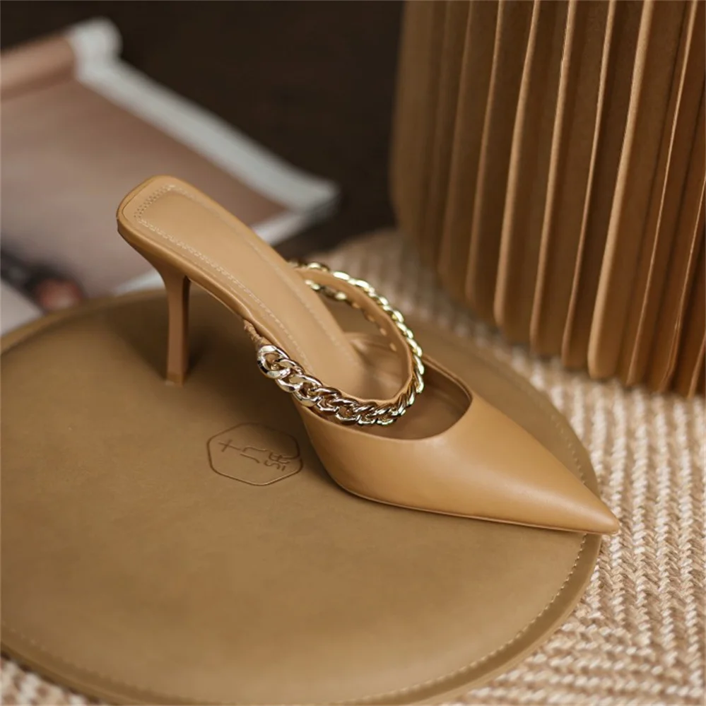 

New style Baotou semi slippers women's 2022 summer pointed high-heeled Muller shoes fashionable and comfortable sandals