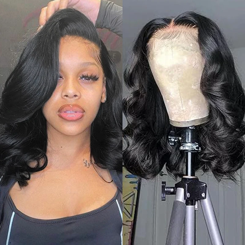 Transparent 13x4 Lace Front Short Bob Wigs Human Hair Body Wave Bob Wig For Women Pre Plucked 10 12 Inch Hot Sale 180% Density 3