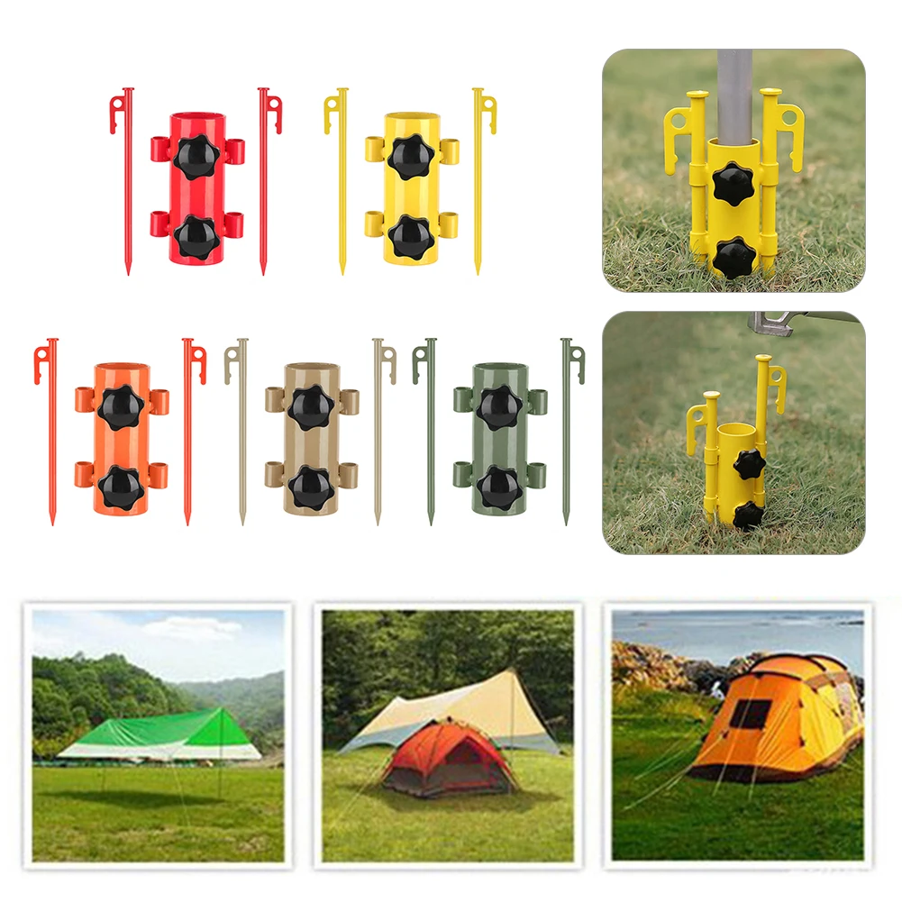 Awning Rod Holder Outdoor Camp Canopy Tent Peg Iron Holder Fixed Tube Reinforced Windproof Tent