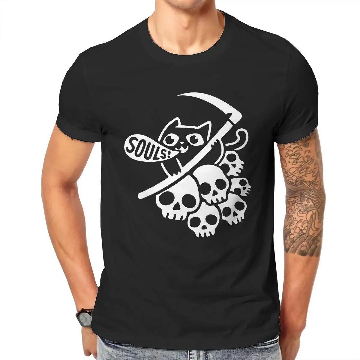 

Men's T-Shirt Cat Got Your Soul Novelty Cotton Tees Short Sleeve Funny Cartoon T Shirt Crew Neck Clothes 4XL 5XL 6XL