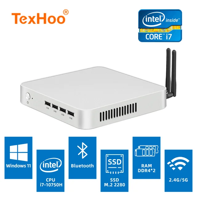 Мини-ПК TexHoo, процессор Intel Core i7 10750H 10300H N5095 AMD, Windows 10 Pro 11 Linux Pfsense System Unit ITX Office 1