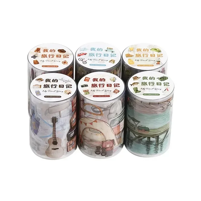 1 롤 유럽 스타일 테이프 롤 2M 콜라주 접착제 DIY 핸드북 용품 60mm * 2m 장식 바닥 PET 내 여행 일기 빈티지