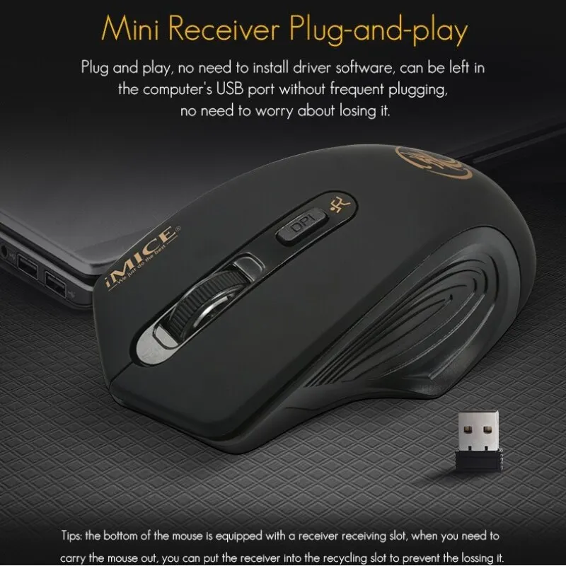 Wireless mouse gaming mouse IMICE G-1800 2.4Ghz Silent 1600DPI for Laptop Battery Version 4 Keys USB Transmission 10m Wireless Gaming
