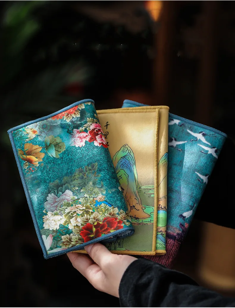 Description Picture 4 of itemChinese Thickened Tea Towel Absorbent Water Rag Tea Napkins Soft Cloth Plush Imitation Deerskin Towel Table Mat Coaster Tea Set