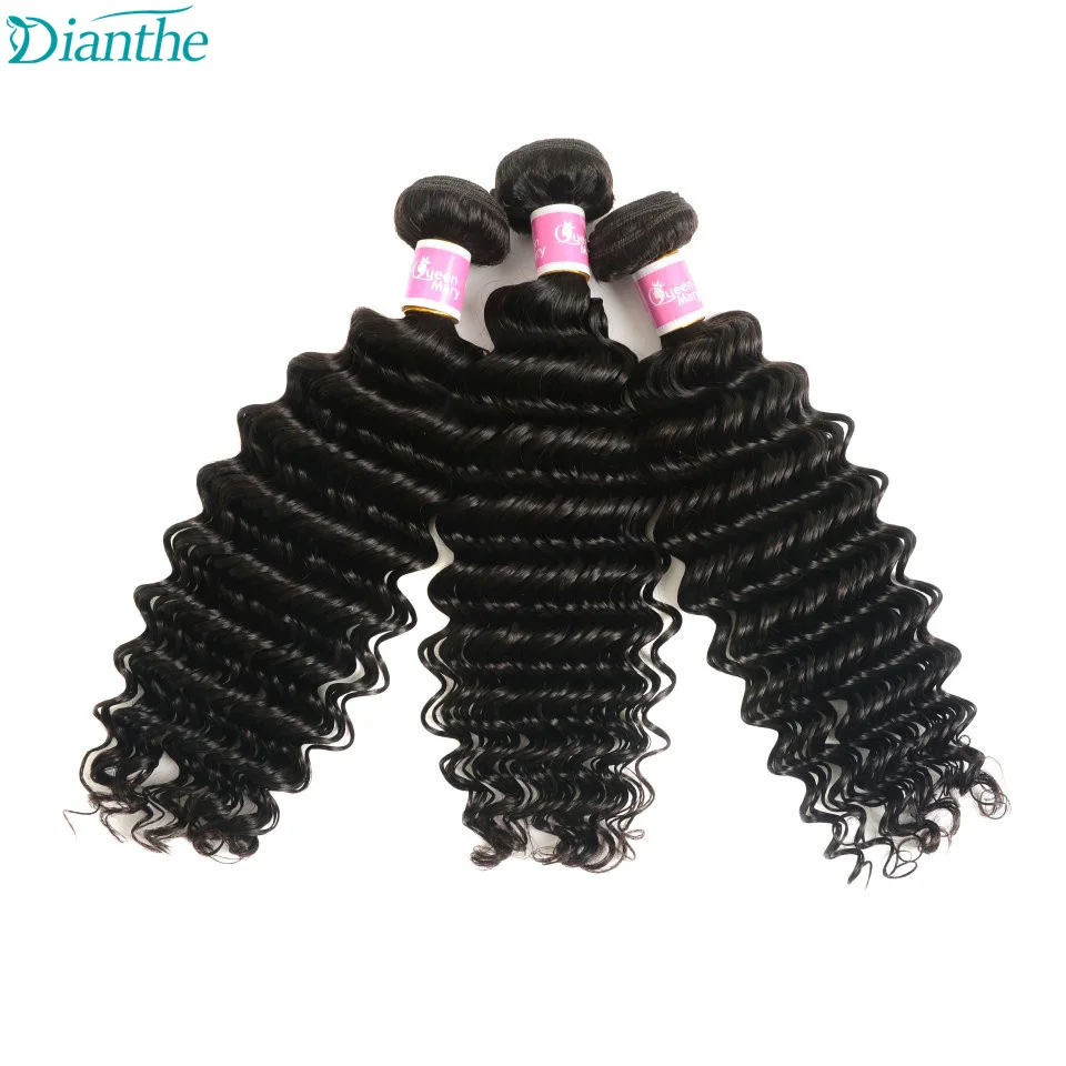 Brazilian Deep Wave Bundles 3/4 PCS Weave Bundles Hair Extensions Human Hair 100% Human Natural Black Dianthe