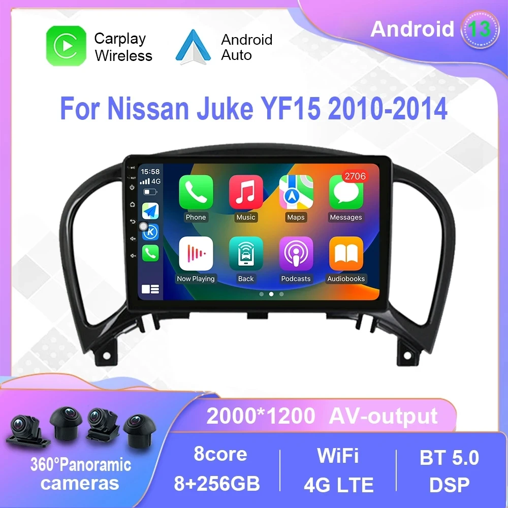 

Магнитола на Android 13 для Nissan Juke YF15 2010-2014, автомобильный мультимедийный плеер Carplay с сенсорным экраном и GPS-навигацией