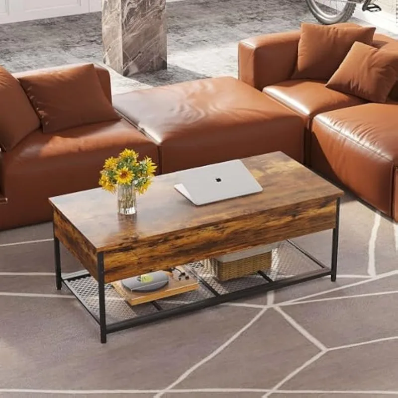 Lift Top Coffee Table -Adjustable Shelf and Hidden Storage,Wood Lift Tabletop Coffee Table for Home Living Room,Office Reception 4