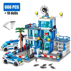 SWAT Police Station Military City Model Set Prison Car Policeman Boat Figures  Building Blocks DIY Toy for Kids Boys Gift