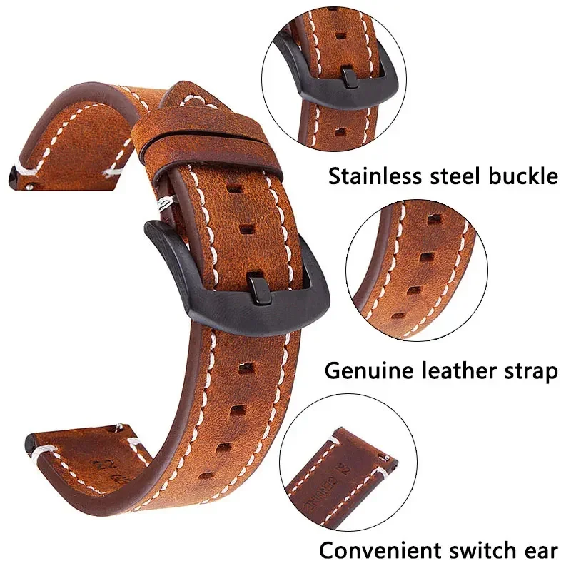 Vintage Retro Leather Quick Release Watch Strap - Universal Bracelet Accessory