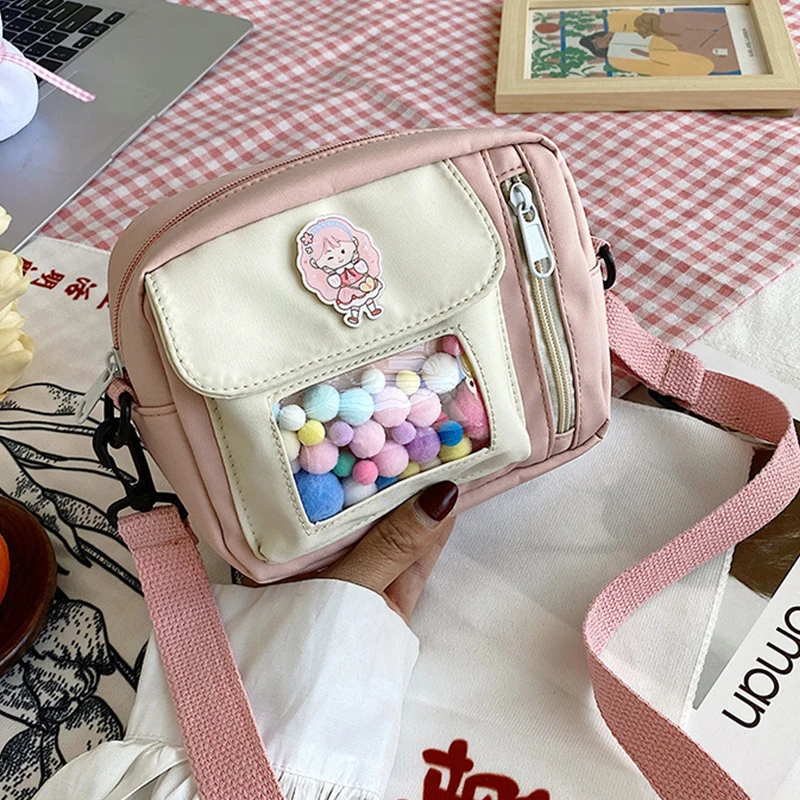 

Fashion Transparent Pocket Women's Crossbody Bags Japanese Style Mini Shoulder Bags New Casual Nylon Ladies Phone Messenger Bags