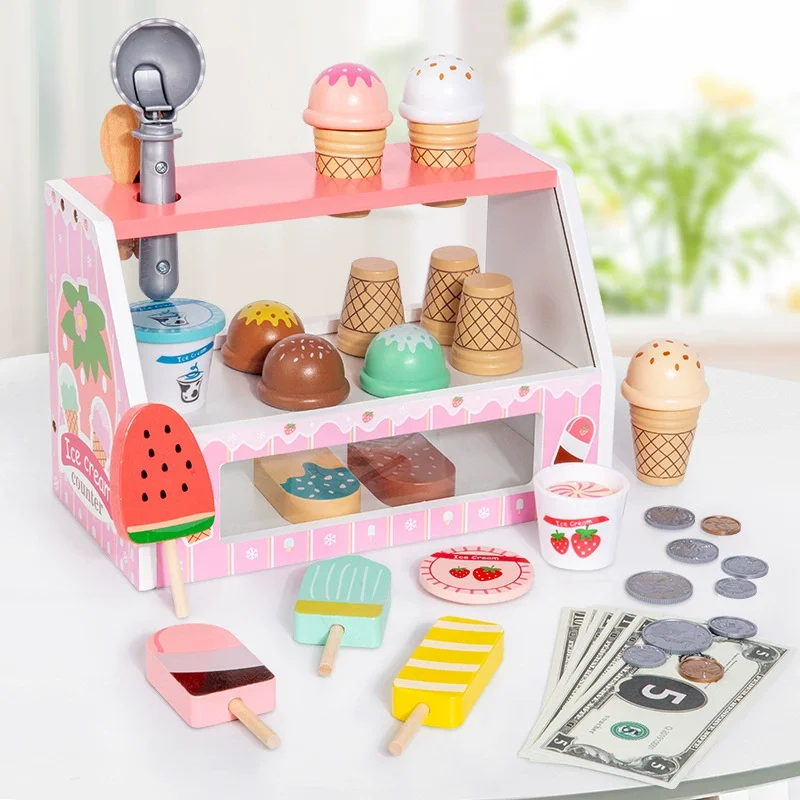 Wooden Ice Cream Pretend Toys Mini Food Children Toys Wedding Party Bakery Dessert Play House Decoration pretend play kitchen toys