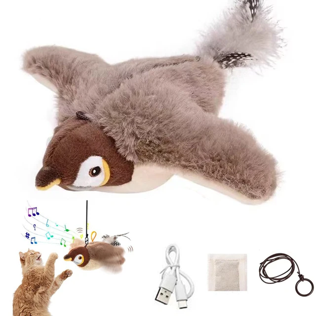 Interactive Cat Toys, Rechargeable Chirping Flapping Bird(no Flying) with Catnip for Indoor Cats, Touch Activated Plush Toys 1