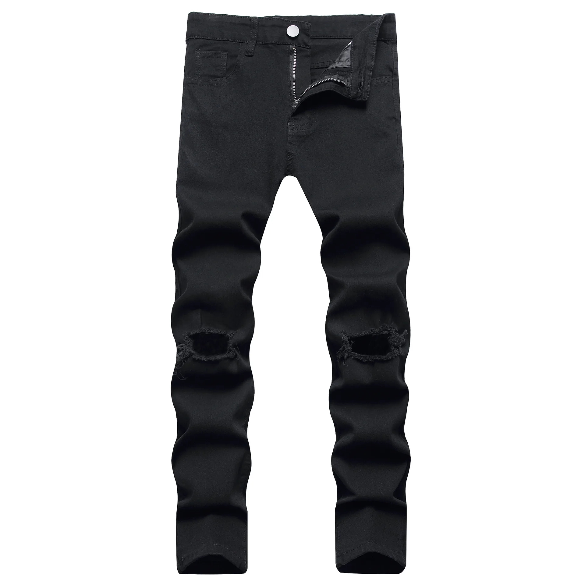 

J2009 Europe and America New Demin Pants Trend Slim Casual Knee Hole Men's Jeans