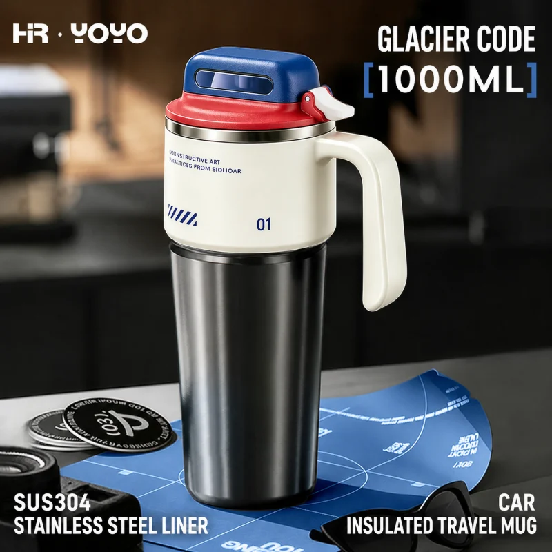 Large Capacity Insulated Stainless Steel Water Bottle with Built-in Straw and Flip Lid