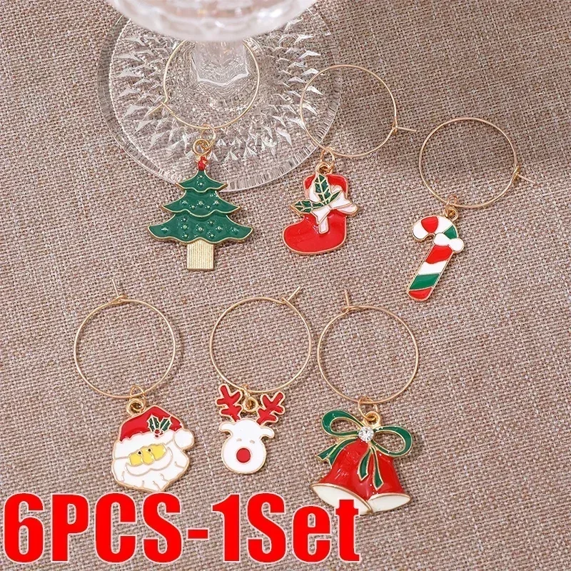 Christmas Wine Glasses Decoration Charm Party New Year's Cup Ring Decoration Christmas Charms Home 6pcs/set