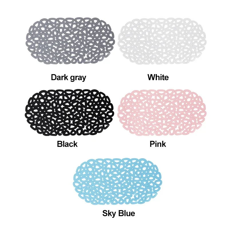 Gray bathroom mat with suction cups and drainage holes for non-slip shower safety.