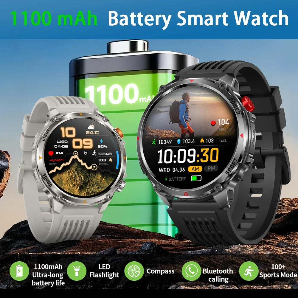 2026 New T-Rex 3 Smart Watch Men 1100mAh Battery GPS Sports Compass 10ATM Waterproof Bluetooth Call Military Outdoor Smartwatch 2