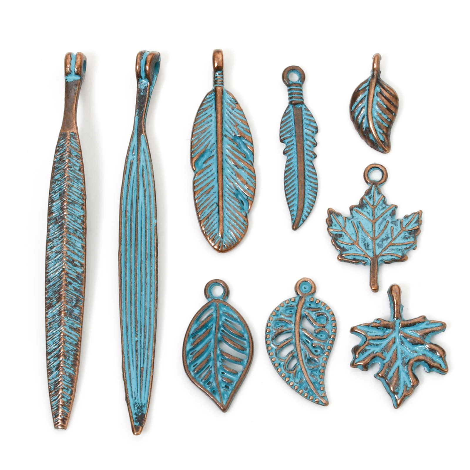 50/100 Stück Patina Charms antike kupfer blaue Blatt feder böhmische Zink basis Legierung Anhänger DIY Herstellung Halskette Schmuck finden