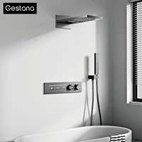 Gun gray brass wall mounted constant temperature LED digital shower system Modern Hidden Installation Anti-Scald Rain Shower Set