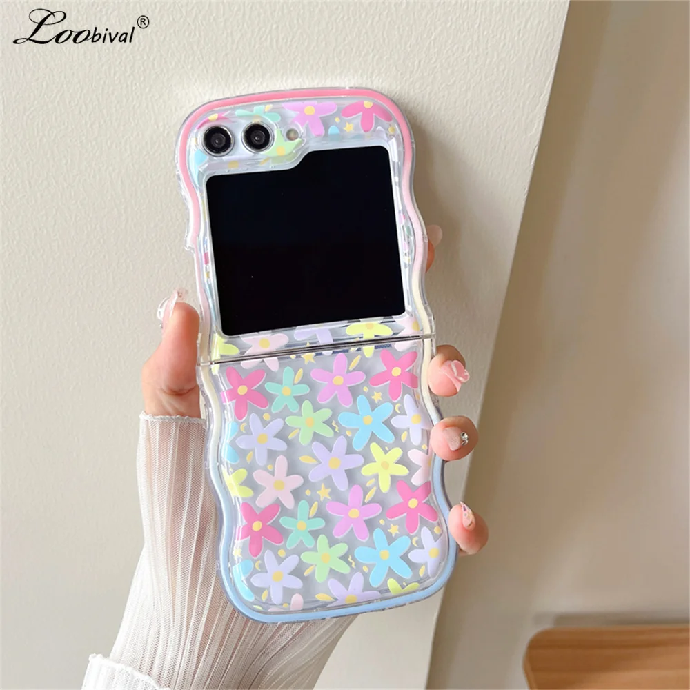 Cartoon Colorful Flower Transparent Wavy Painting Luxury Phone Case