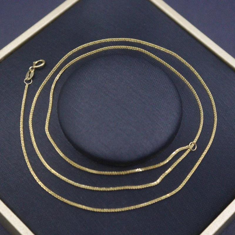 

Real Pure 18K Yellow Gold Chain Women Lucky 0.9mm Wheat Necklace 45cm/1.2g