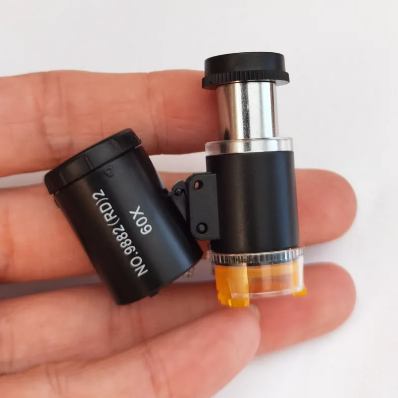Mini Magnifier Pocket Microscope Jewelry Magnifying Glass Jewelers Eye Loupe 60X with LED UV Light For Diamond Coins Currency