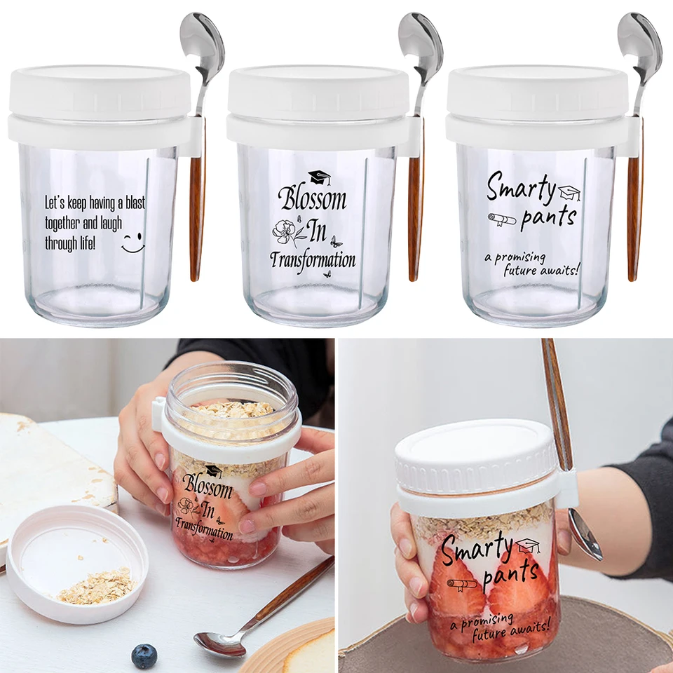 Confezione Da 6 Barattoli In Vetro Per Avena Notturna Con Coperchi Ermetici E Cucchiai In Acciaio, 473 Ml, Misurini, Per Yogurt E Insalate - 3