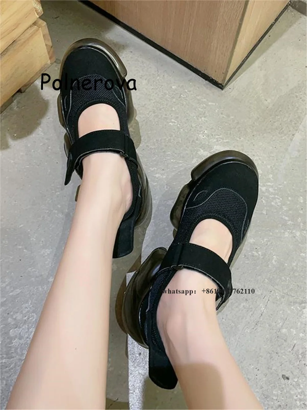 Air Mesh Pumps Hook Bubble Base Height Increasing Women's Shoes Thick Sole Summer Solid Shallow Mary Jane Comfortable Shoes