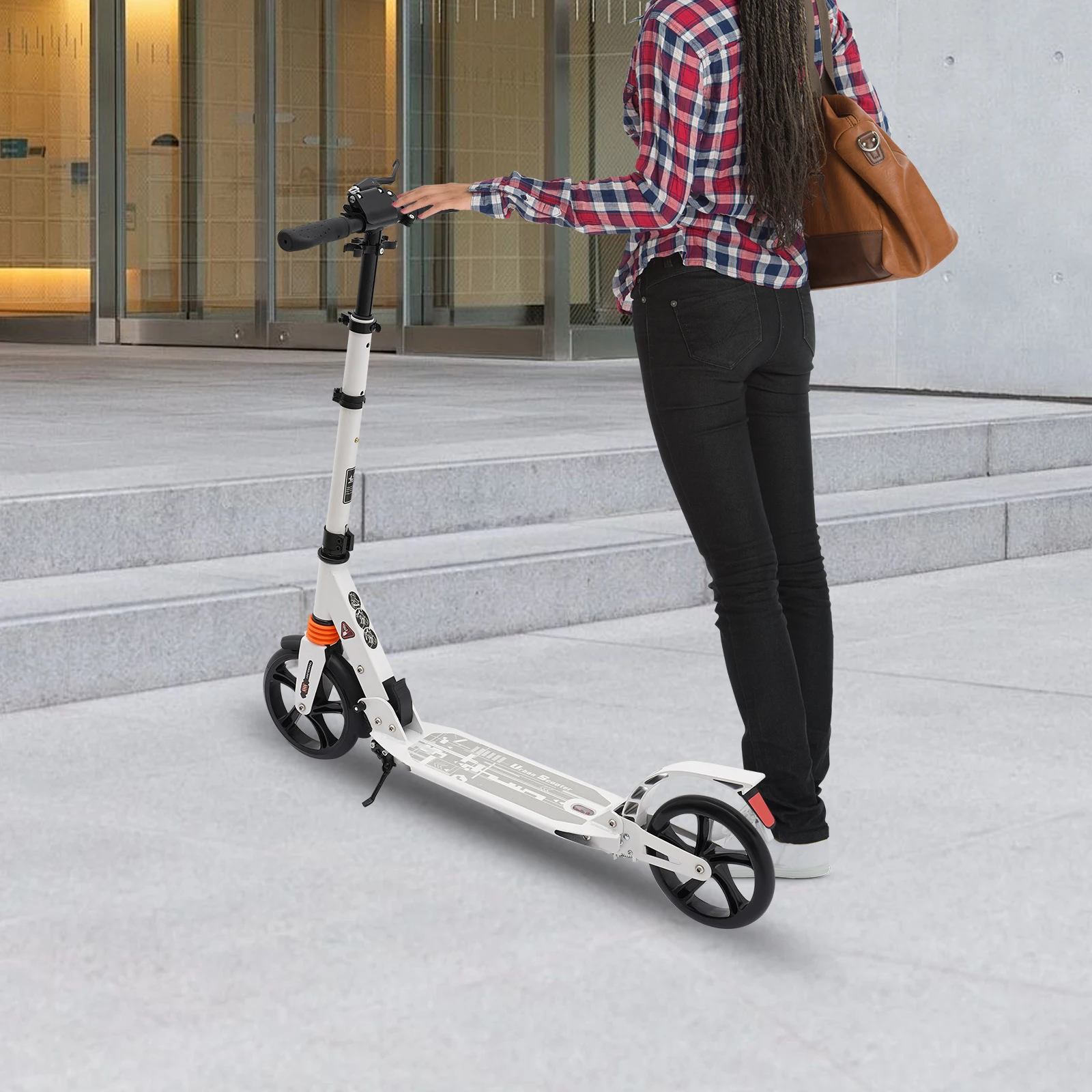 Faltbarer Kick-Scooter 220 lbs Tragkraft Höhenverstellbar 37"-42" Doppelbremsen PU-Räder Stoßdämpfer Pendler-Scooter für Erwachsene – Detail 19