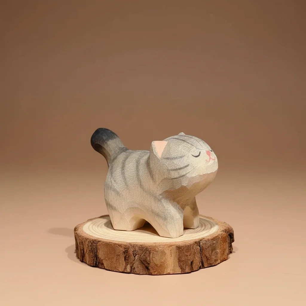 Handcrafted Wooden Siamese Cat Statue - Decorative Animal Figurine