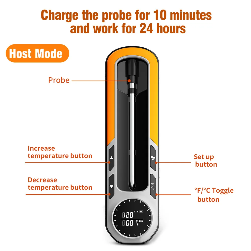 Wireless Bluetooth Meat Thermometer Digital Meat Thermometer Probe with APP LCD Screen Real-time monitoring for BBQ Oven Smoker 3