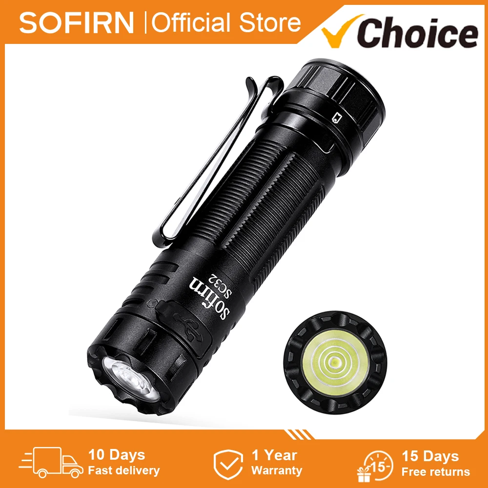 Sofirn SC32-LED Flashlight Max 2000lm USB C Rechargeable Torch Pocket EDC Light Dimmable Lantern