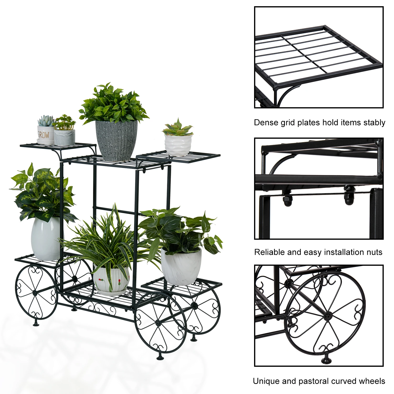 6 tiers metal plant stand garden cart plant stand flower pots holder display shelf rack