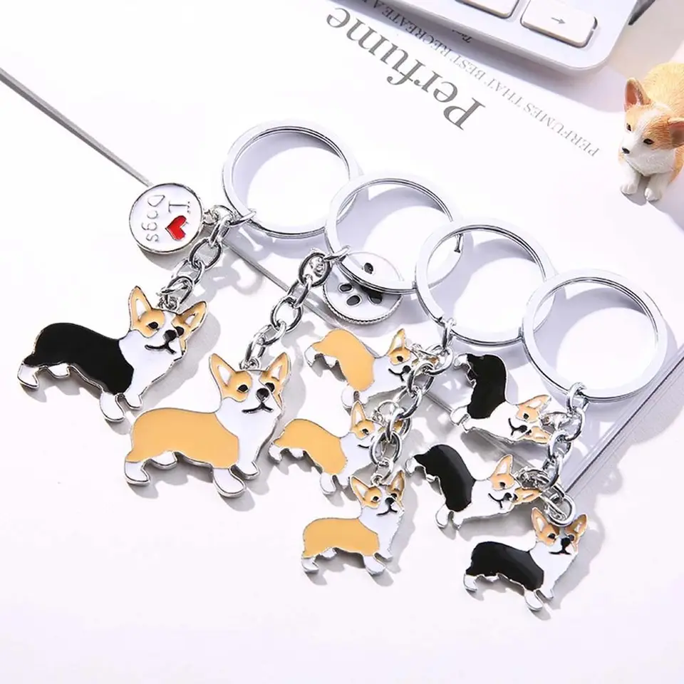 JKJF 10 pz carino Corgi ciondolo cane Corgi portachiavi Corgi portachiavi fascino per gli amanti degli animali domestici - nero e giallo