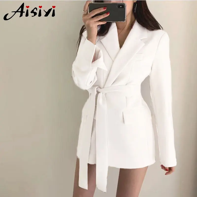 White Medium Length Jacket Fashion Women's Top 2023 New Women's Black Long Sleeved Top Women's Belt Clothing Blazer Women