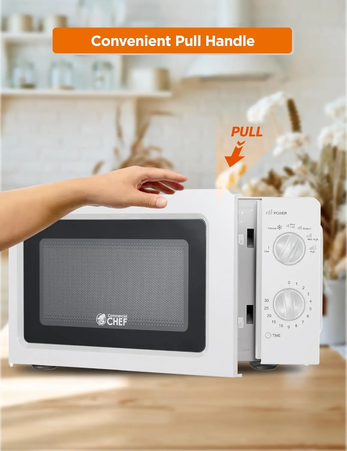 CHEF 0.6 Cubic Foot Microwave with 6 Power Levels, Small Microwave with Grip Handle, 700W Countertop Microwave with 3 5