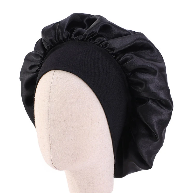 Kids Satin Solid Color Sleeping Hat Night Sleep Baotou Cap Cute Bow Elastic Hair Care Bonnet Nightcap Bonnet Turban Headwear 